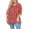 thumbnail image 2 of Fartey Plus Size Summer Shirts for Women 2025 Half Sleeve Crew Neck Tunic Tops Flowy Side Split Hem Shirt Dressy Casual Boho Floral Print Tshirt Holiday Blouses Multicolor XL, 2 of 8