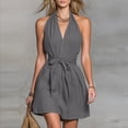 thumbnail image 3 of Iyufng Summer Dresses for Women Waist-Cinched Sleeveless Halter Dress V-Neck Casual Short Dress, 3 of 6
