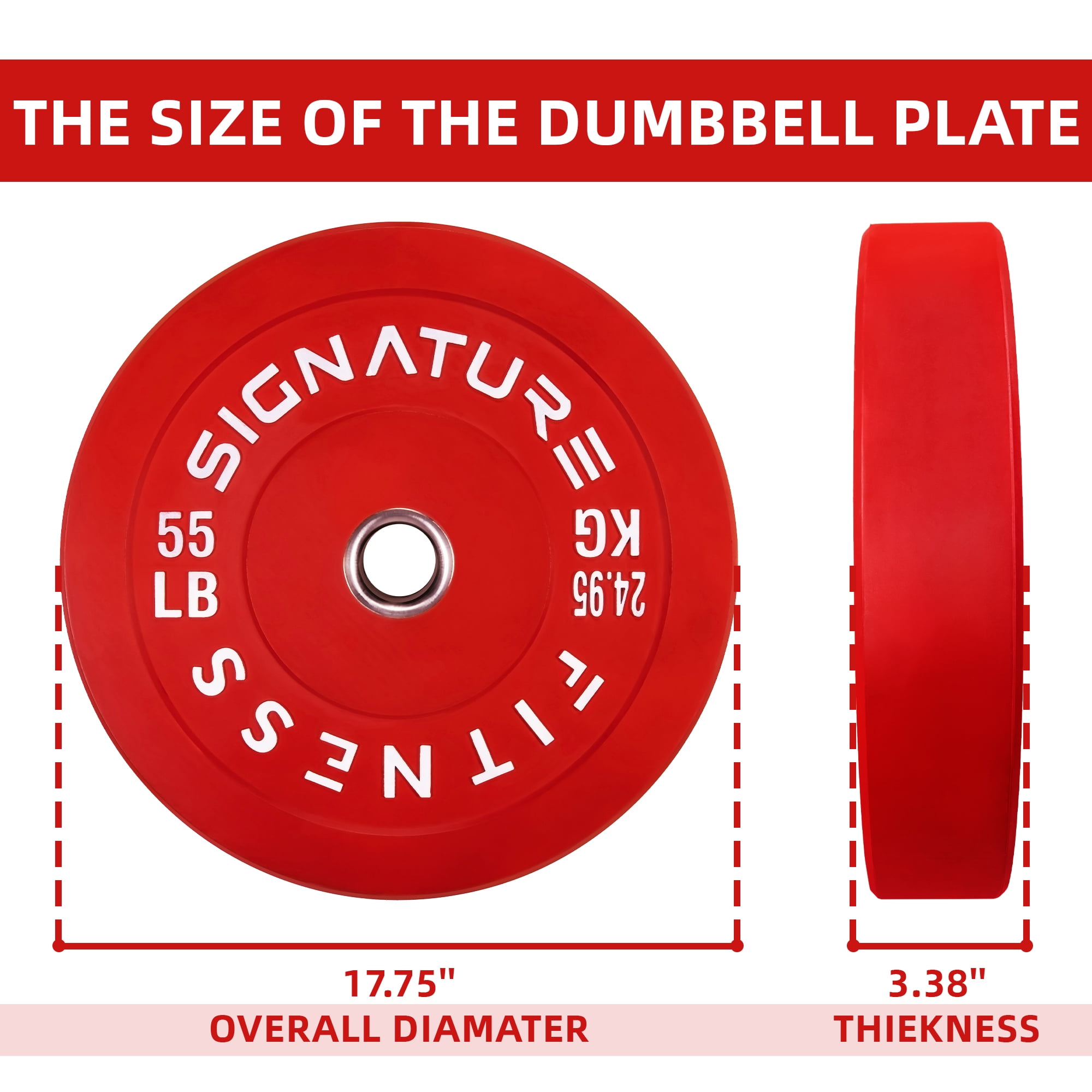 Signature Fitness Olympic Bumper Plate, 55LB, 2-Inch Weight Plate，for Strength Training & Weightlifting, Single