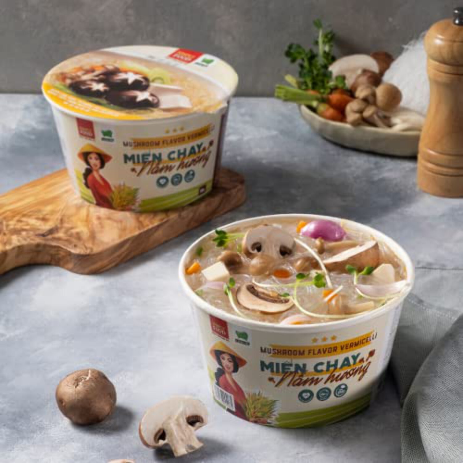 Instant Mushroom Glass Noodle (9 Bowls/Box): $1.99 per Bowl (55g), Fork Included by Simply Food