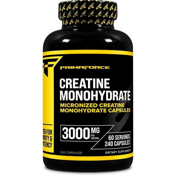 PrimaForce Creatine Monohydrate Capsules - 240 Capsules, 3,000mg per Serving, Gluten Free and Non-GMO