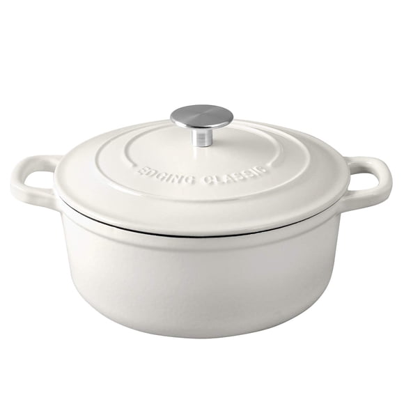 Horno holandés de hierro fundido con tapa, redondo, esmaltado, para hornear pan, 7 cuartos, color blanco