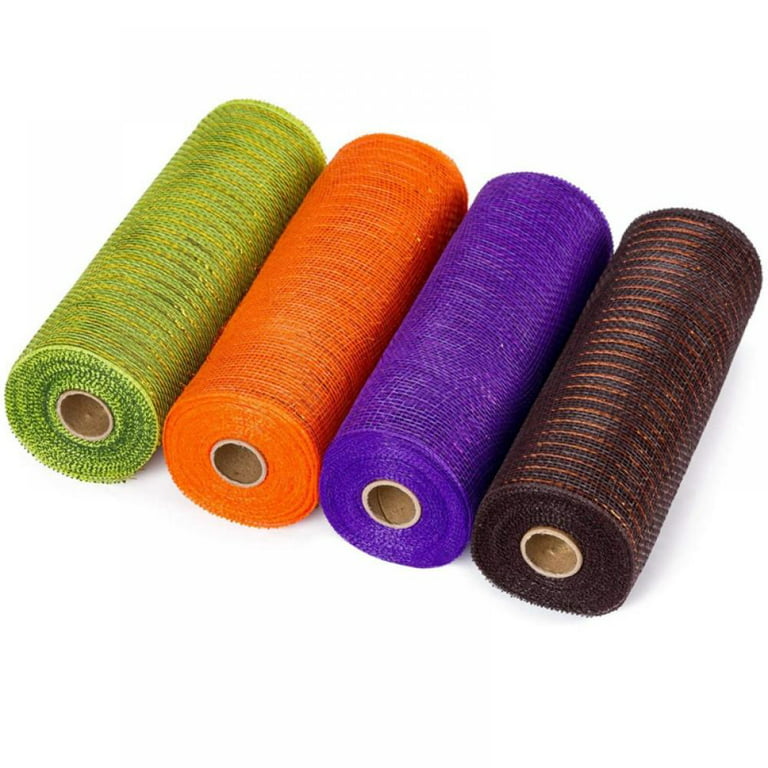 10 Inch x 30 feet Deco Mesh Ribbon for Wreaths All Colors Metallic Foil  Gray/Purple/Orange/Black Rolls Wreath Making Supplies for Crafting (4 Pack)  