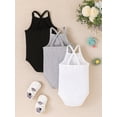 thumbnail image 3 of Wassery 3pcs Baby Girls Romper 6M 9M 12M 18M 24M Newborn Outfits Sleeveless Back Cross Infant Bodysuit Summer Clothes for Casual Daily 6M-24M, 3 of 8