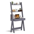 thumbnail image 1 of Costway Ladder Shelf Desk Bookcase w/Countertop, Drawer & 2 Shelves Bookshelf Grey, 1 of 10
