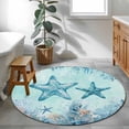thumbnail image 4 of Summer Starfish Round Living Room Rugs 3.3 ft, Teal Orange Ocean Corals Coastal Marine Life Washable Area Rug with Non-Slip Sturdy Edge Binding Round Front Door Mat Floor Carpet for Entryway, 4 of 9