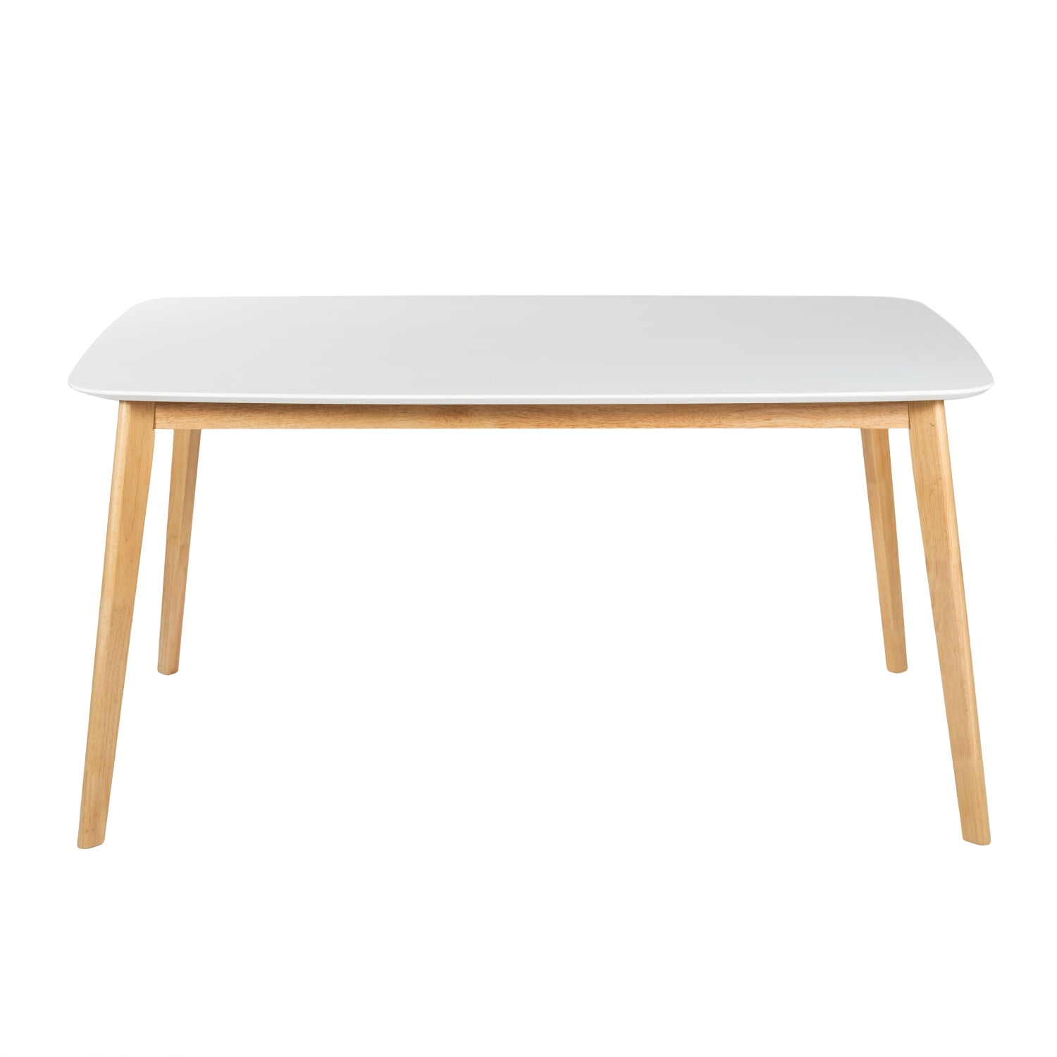 Lisonu 59-inch Mid-Century Modern Dining Table, Kitchen Table with Splayed Rubberwood Legs and Faux Wood Top, Rectangular Table for Dining Room, Natural and White