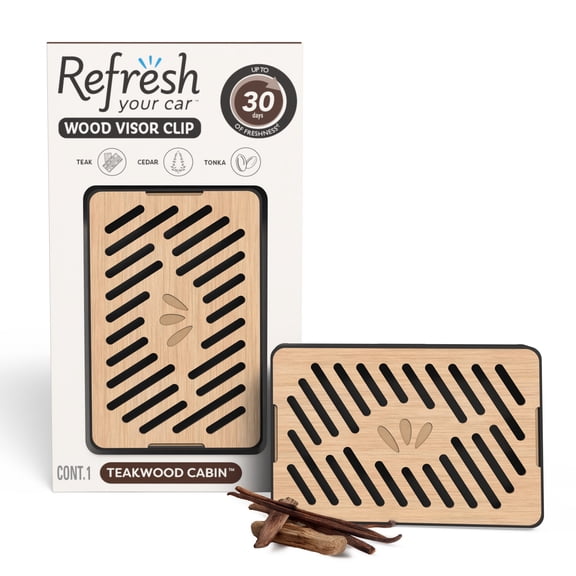 Refresh Your Car Visor Clip Car Air Freshener, Teakwood Cabin Scent (1 Count), Blends Warm, Earthy Spice with Hints of Wood, Leather and Vanilla
