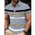 thumbnail image 3 of Dolkfu Short Sleeve True Classic&nbsp;Tees&nbsp;Men Minimalist Collared Gray Button Tops Retro Vintage Striped Geometric Polos Gray,L, 3 of 4