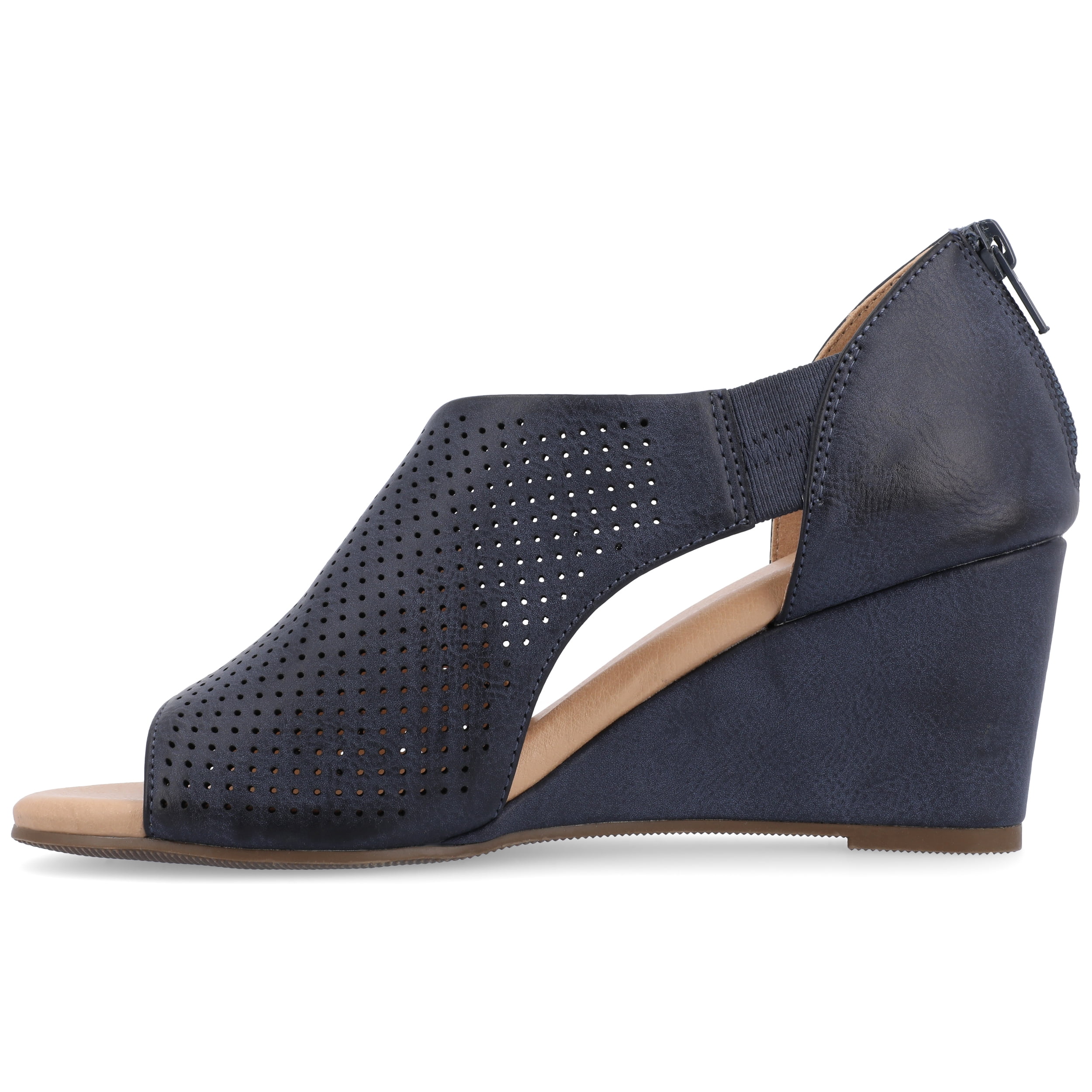 Journee Womens Aretha Back Heel Zip Peep Toe Wedge Sandals, Widths Available