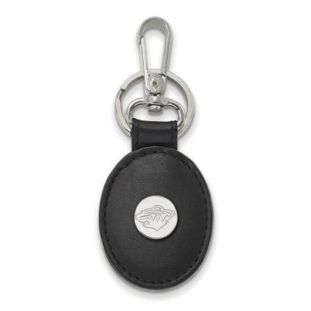 Minnesota Wild Leather - Solid 925 Sterling Silver NHL Minnesota Wild Black Leather Oval Key Chain