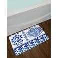 thumbnail image 2 of Blue and White Bath Mat, Antique Arabesque Art Elements Classic Floral Curves Baroque Revival Motifs, Non-Slip Plush Mat Bathroom Kitchen Laundry Room Decor, 29.5 X 17.5 Inches, Blue White, Ambesonne, 2 of 2