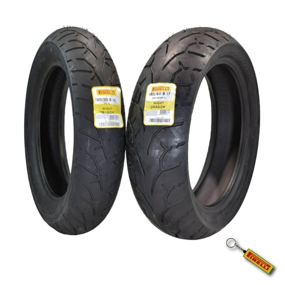 Pirelli Night Dragon Tire Set: 150/80B16 M/C 71H TL Front & 180/60B17 M/C 81H REINFTL Rear Cruiser Motorcycle Tires - Superior Traction & Handling for High-Performance Cruisers with Keychain