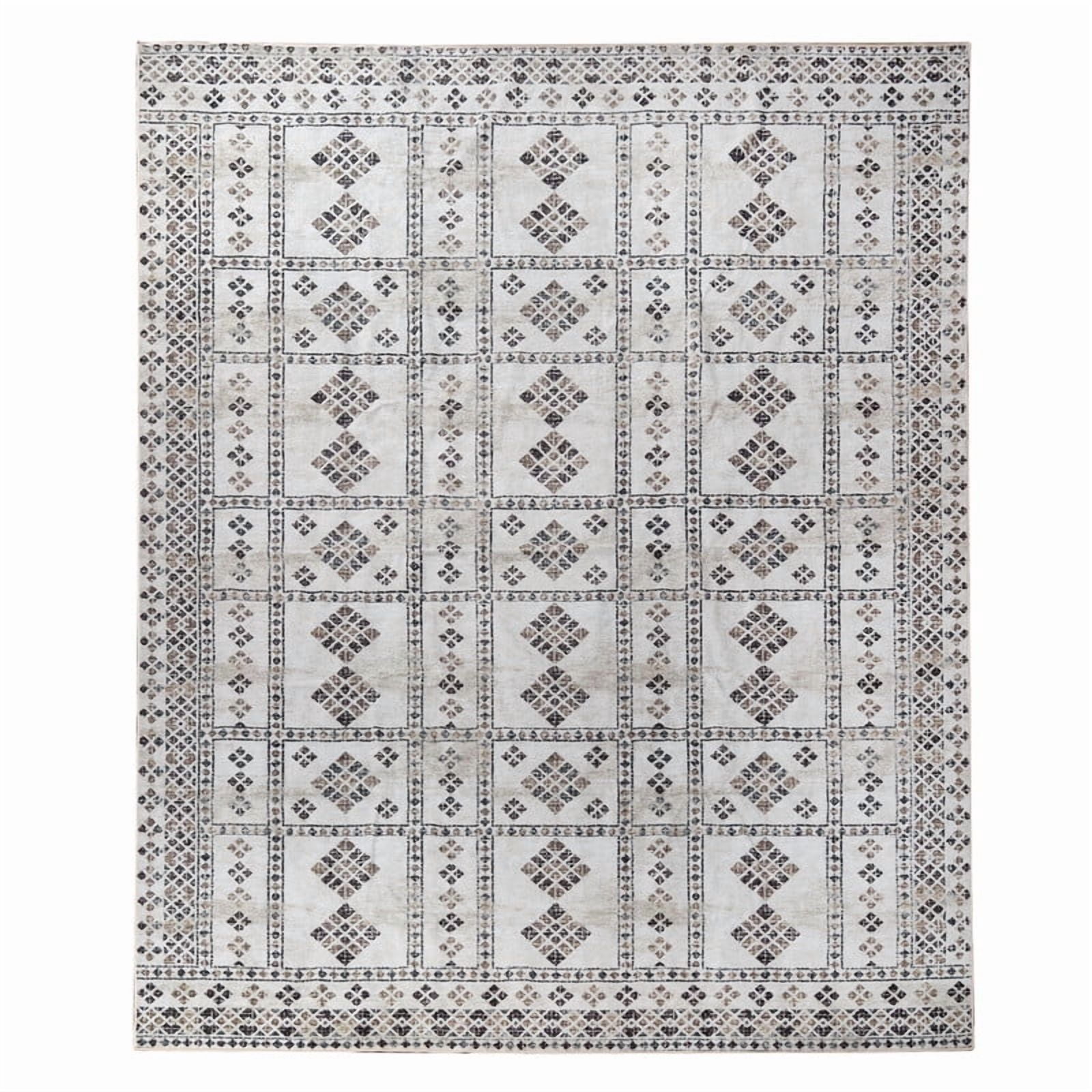 Superior Solin Neutral Geometric Washable Indoor Area Rug, 12' x 18', Ivory