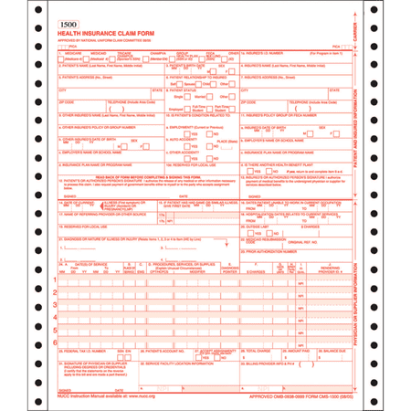 Adams Health Insurance Claim Forms, Continuous, 9.5 x 11 Inches, White, 2-Part, 100 Sets (CMS1500C)
