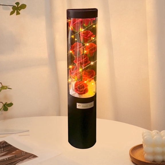 Fwttom Preserved Roses Box with Light Valentines Day Decoration Indoor Carefully Prepared Preserved Rose Gifts for Women