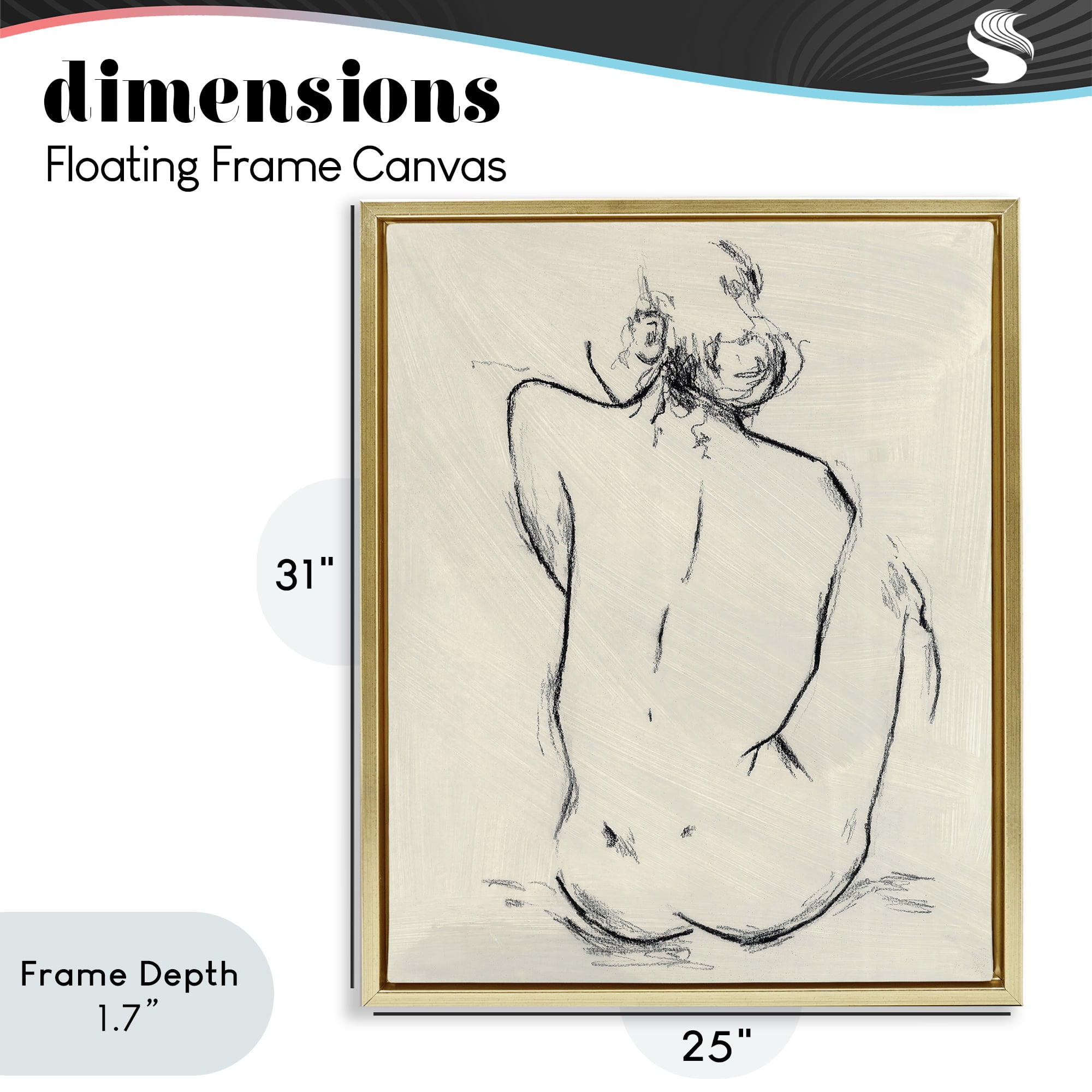 Stupell Industries Nude Sitting Study Gold Framed Floater Canvas Wall Art, design by Chloe Elliot