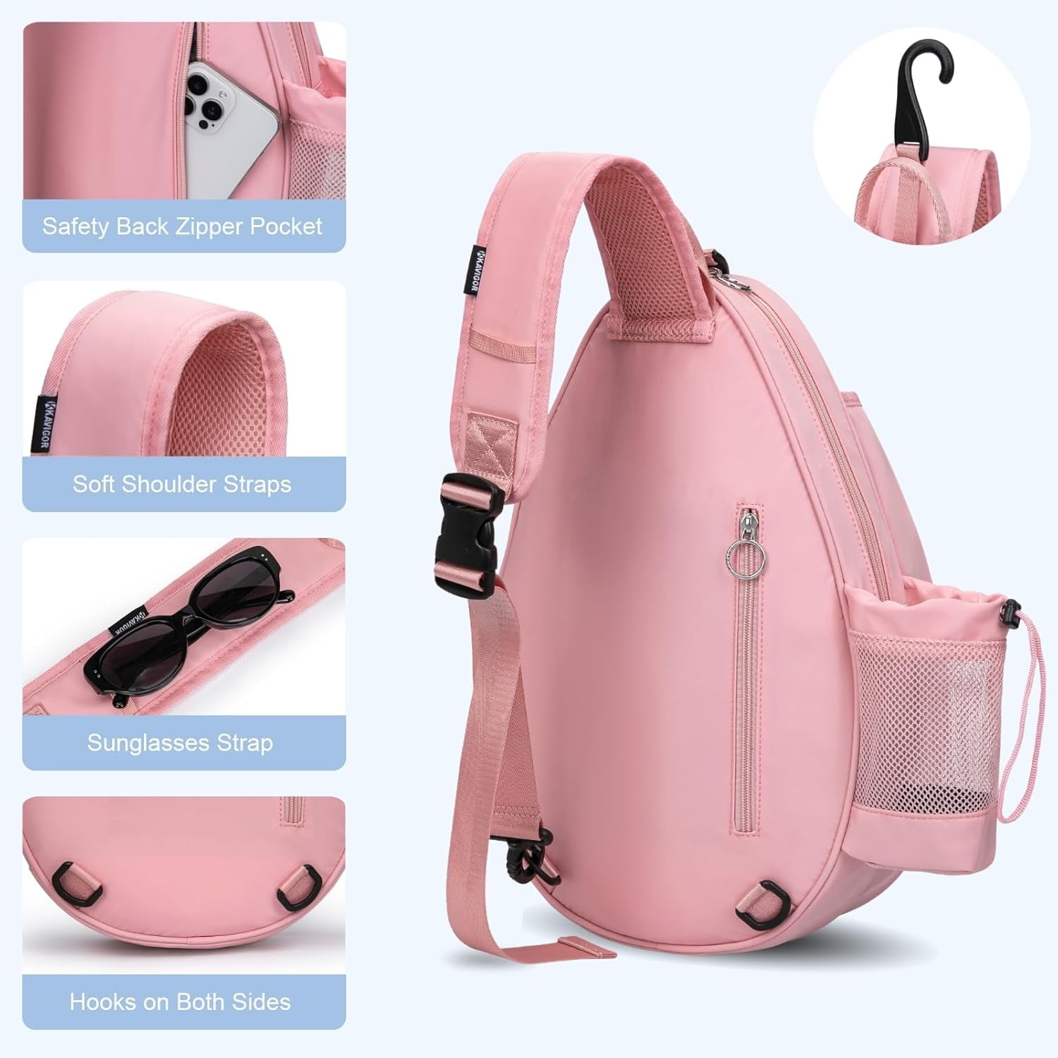 Quilted Tennis Backpack for 2 Rackets, Slim & Lightweight Waterproof Sling Bag for Tennis, Pickleball, Padel, Crossbody Sport Bag for Men & Women
