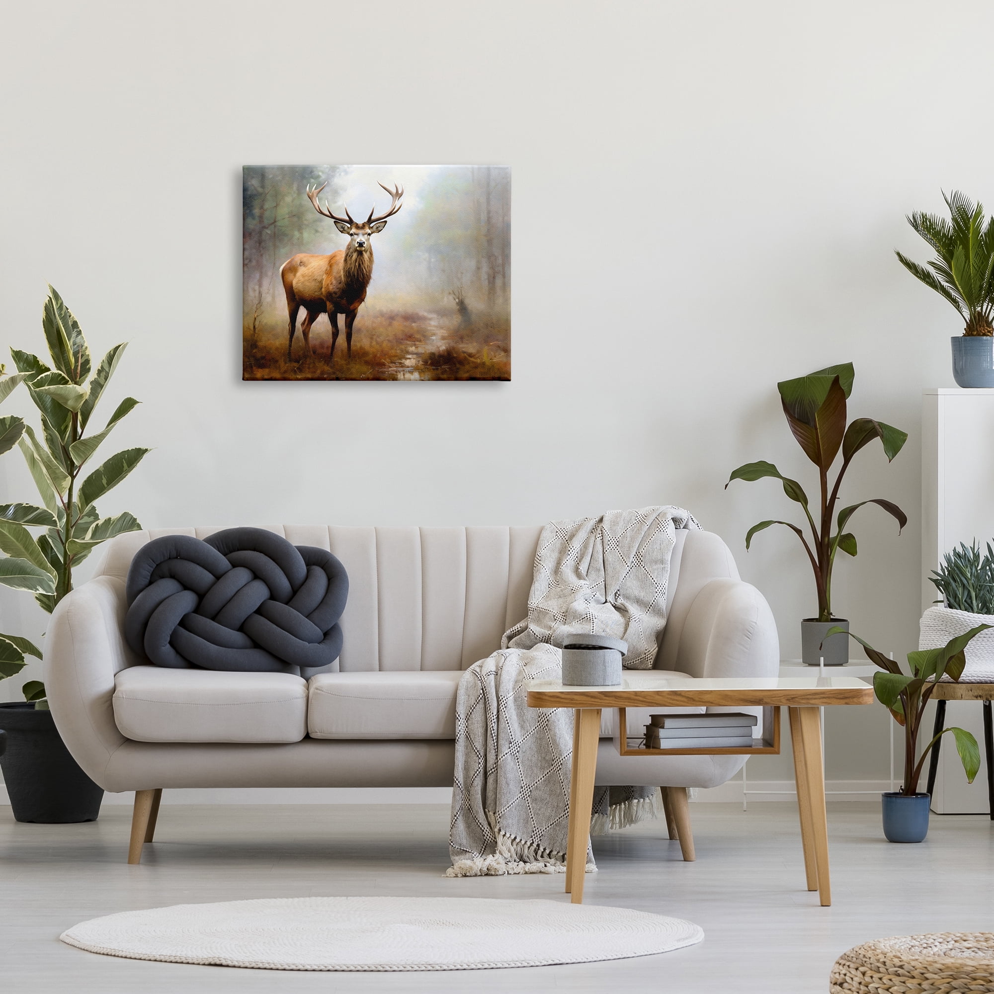 Stupell Industries Deer Woodland Trees Animals & Insects Painting Gallery Wrapped Canvas Art Print Wall Art, 30 x 24