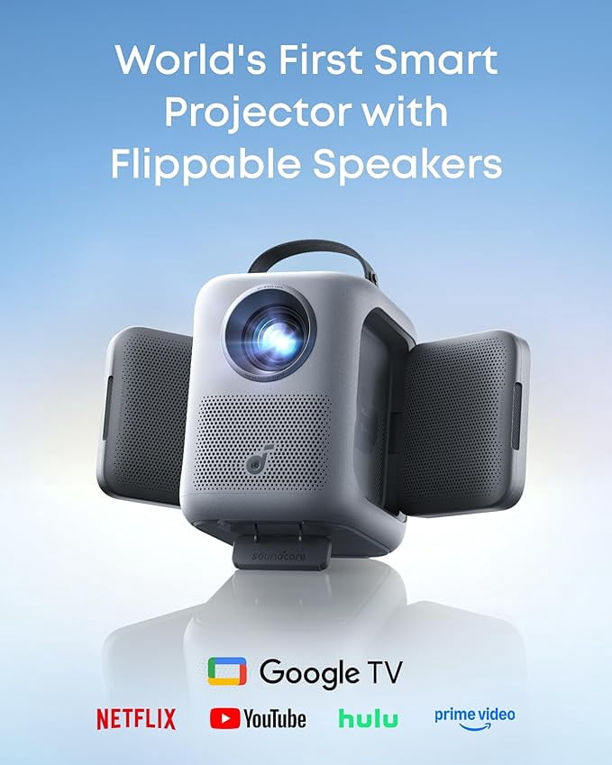 soundcore Nebula P1i Smart Projector with WiFi and Bluetooth, Flippable Speakers, 2.0 Dolby Audio, 380 ANSI Lumens, Full HD 1080P, All-Glass Lenses, Dual 10W Stereo, GTV, Portable