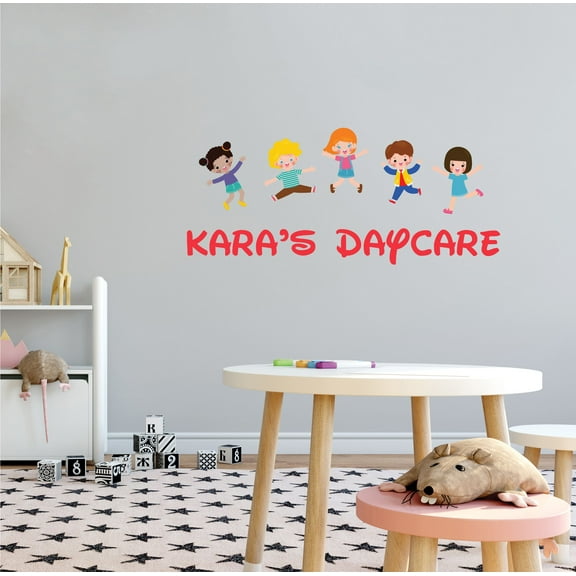 DAYCARE - Easy To Apply Customized Name Lettering Art Décor Multicolored Happy Kids Design Removable Kids Playroom Child Care Wall Decal Sticker - Adhesive Mural Art Daycare Wall Decoration 10" x 4"