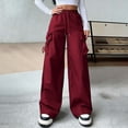 thumbnail image 6 of PInxai Cargo Pants Women High Drawstring Elastic Waisted Athletic Trackpants Casual Wide Leg Outdoor Hiking Pants, 6 of 7