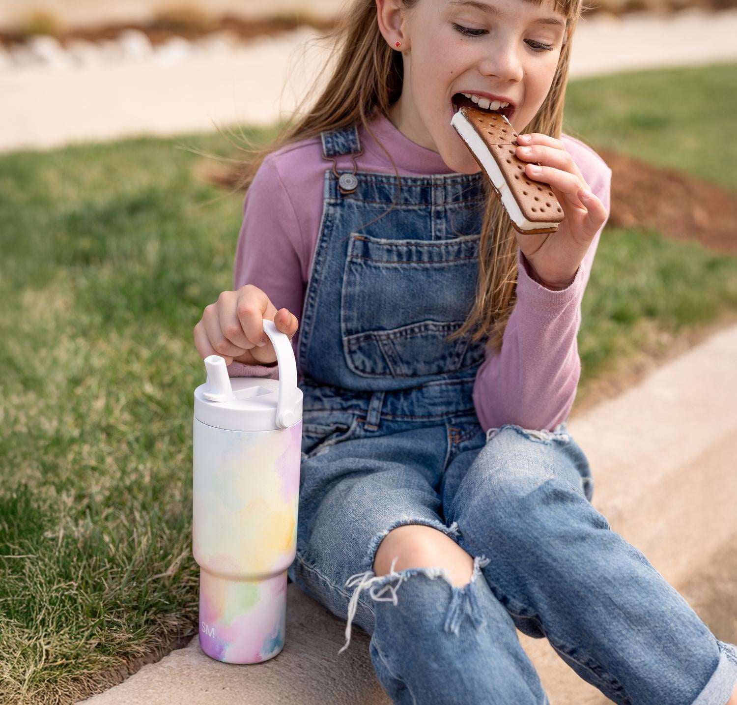 Simple Modern 24 fl oz Insulated Stainless Steel Trek Pivot Tumbler with Straw Lid and Top Handle|Cotton Candy Tie Dye