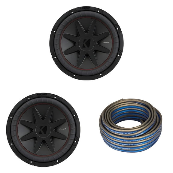 Kicker (2) 52CompVR Kicker 52CVR12 CompVR 12-Inch (300mm) Subwoofer, 2-Ohm DVC w/ Speaker Wire Bundle