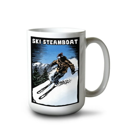 

15 fl oz Ceramic Mug Ski Steamboat Scratchboard Skier Dishwasher & Microwave Safe