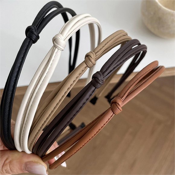 czcpp-5 Pcs Thin Leather Headbands for Women, Cute Knotted Head Bands for Women‘s Hair Womens Headbands Fashion Black Brown White Headband for Womens Hair Accessories