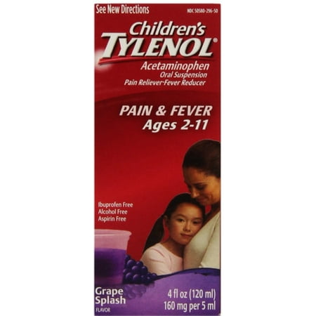 TYLENOL Children's Oral Suspension Grape Splash Flavor 4 oz (Pack of 4)