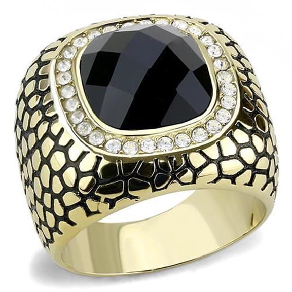 Men IP Gold Stainless Steel Ring with Synthetic in Jet - Size 13