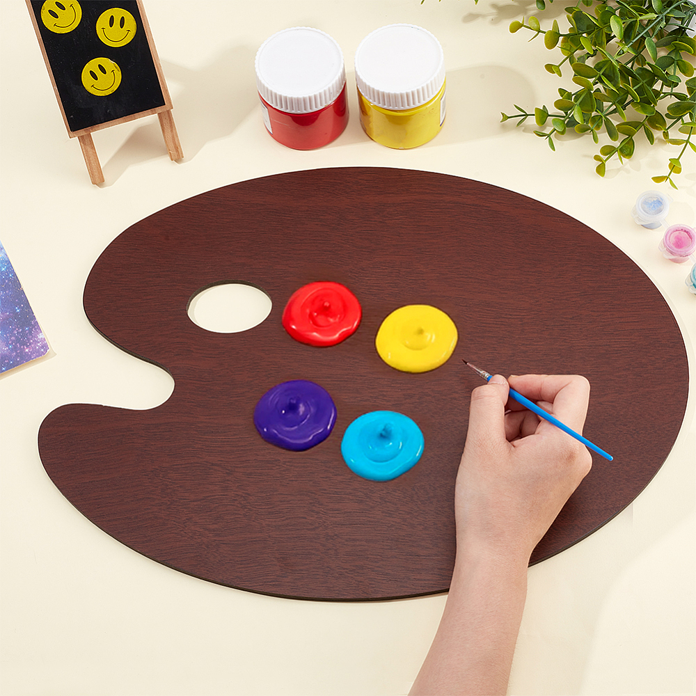 1Pc Wooden Oil Painting Palette Oval Coconut Brown 390x295x5mm DIY
