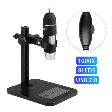 Digital Microscope Built-in 8 White Light LEDs, Portable 1600X USB Digital Electronic Microscope 1000X Magnification with Stand for iOS, Android, Tablet,