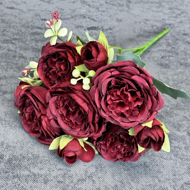 XmhyTop 2 piezas de flores artificiales de tacto real, flores falsas para decoración del hogar,arreglo de ramo de flores artificiales para decoración (rojo vino, 12,2 pulgadas de largo)