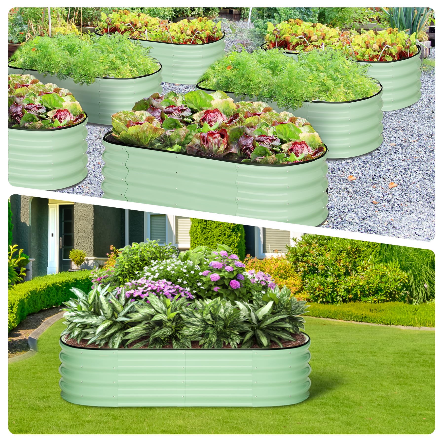 2-Pack Oval Raised Garden Bed – Modular Steel Planter for Outdoor Vegetable & Herb Gardening – Easy Assembly, Durable Corrugated Metal Frame, No Tools Required