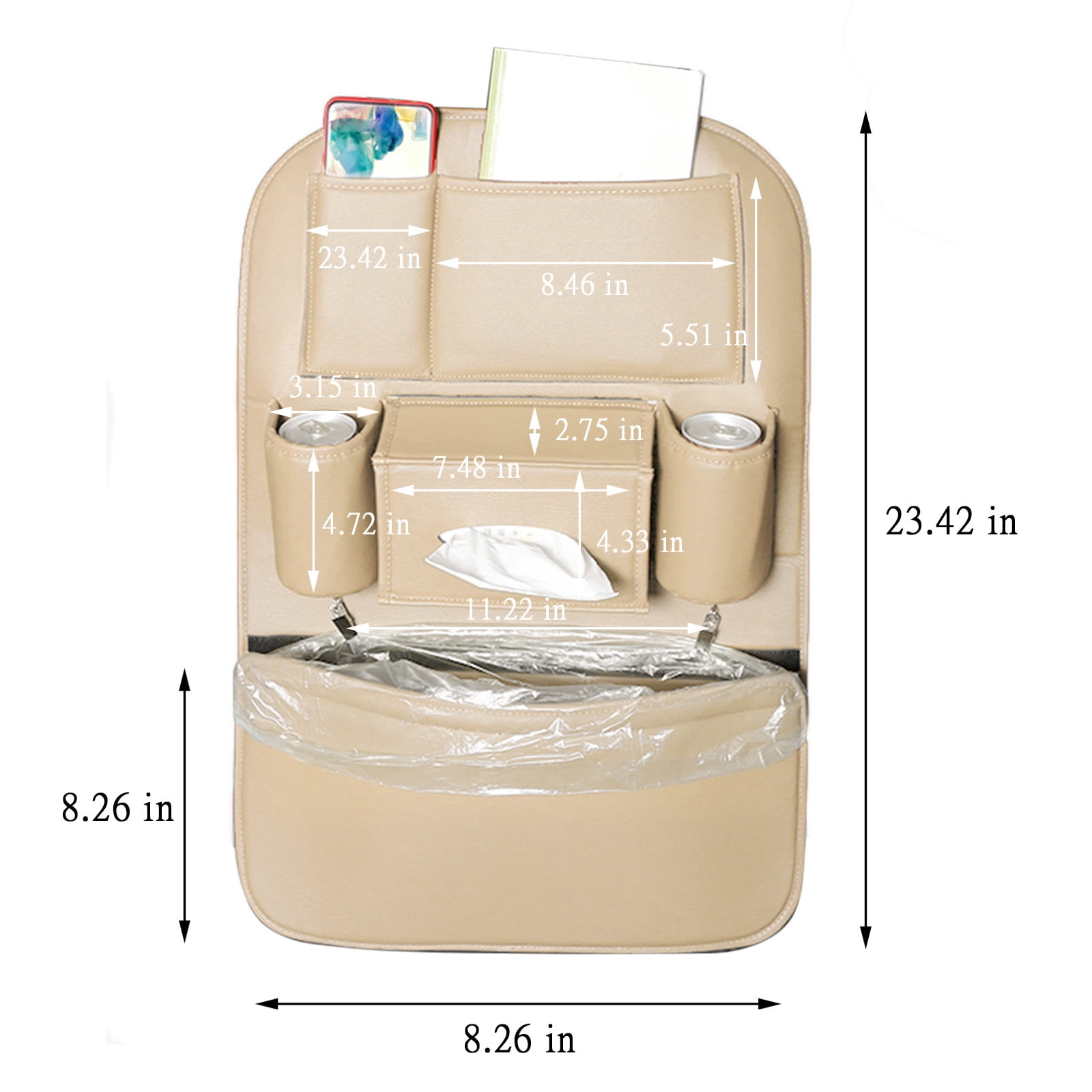 LSLJS Car Seat Organizers, PU Leather Backseat Protector with 5 Storage Pocket & Garbage Bag, Waterproof Car Rear Hanging Storage Shelf Back Seat Storage Bag Kick Mats Universal Interior Accessories