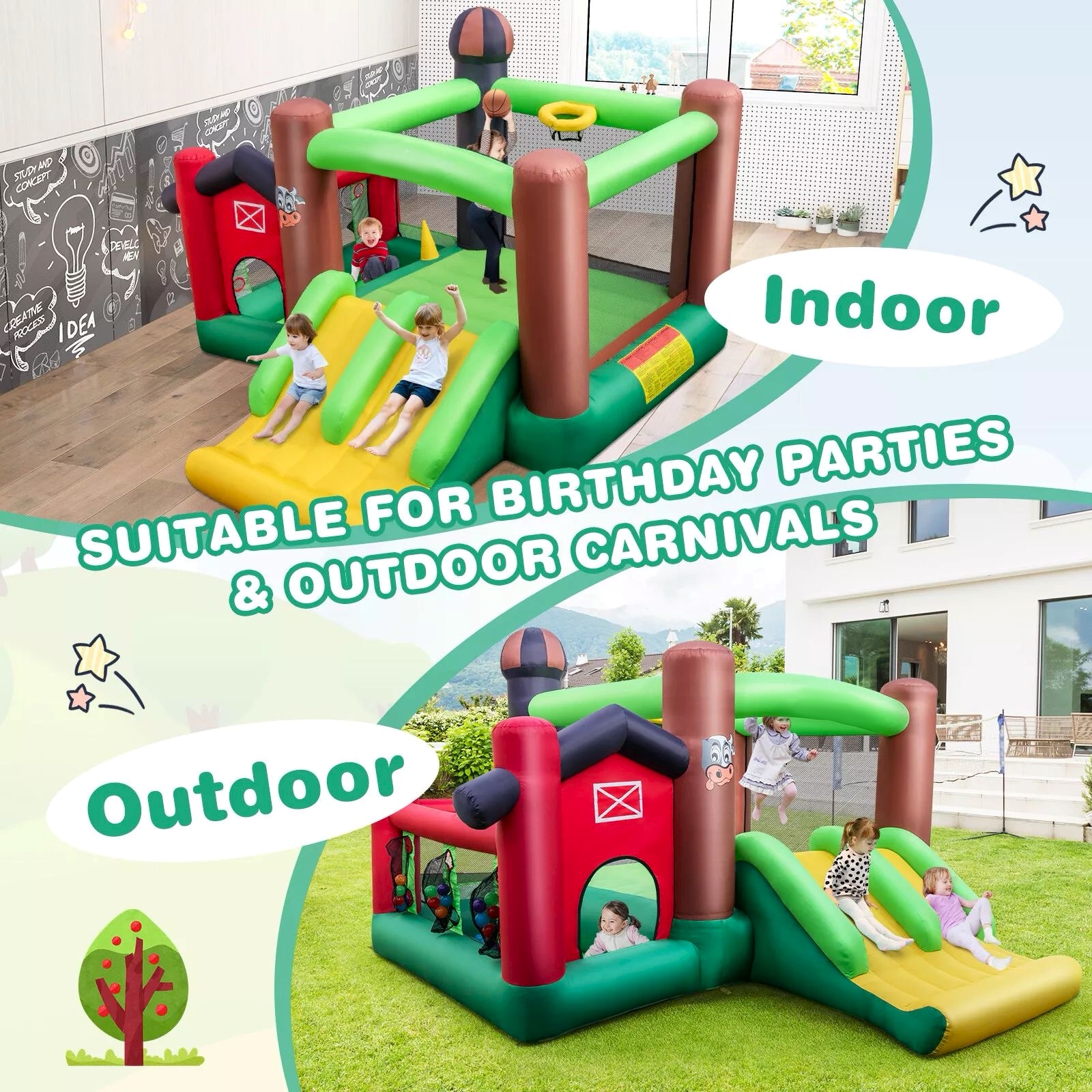 HONEY JOY Inflatable Bounce House | Kids Jump & Slide Bouncer | 110.5x146x91 Inches | Includes 480W Blower & Carry Bag