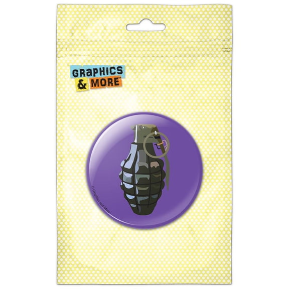 Hand Grenade Frag Explosive Weapon on Purple Refrigerator Button Magnet