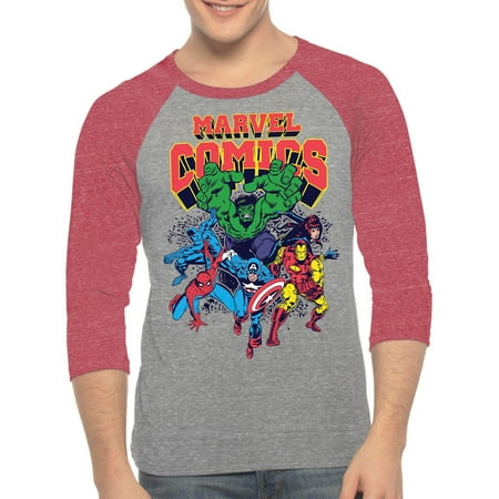 Marvel Men's Character Comics 3 Quarter Sleeve Raglan Graphic Shirt, up to Size 2XL