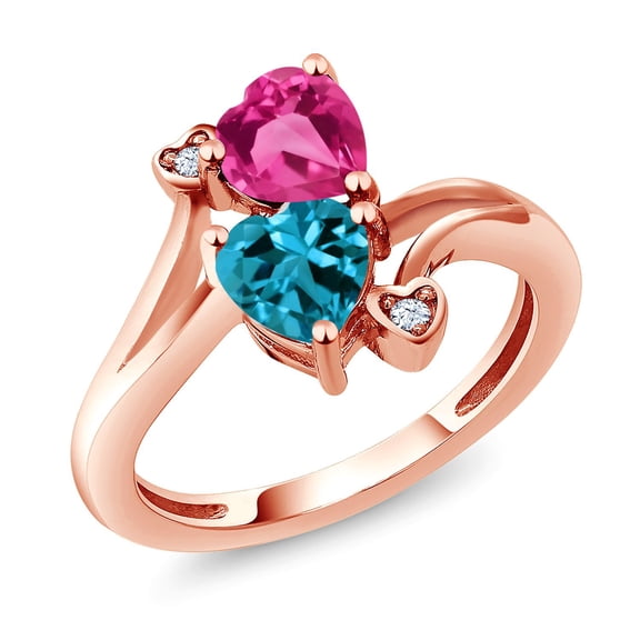Gem Stone King 18K Rose Gold Plated Silver Pink Created Sapphire London Blue Topaz Ring for Women (1.78 Cttw, Heart Shape 6MM, Gemstone September Birthstone, Size 5)