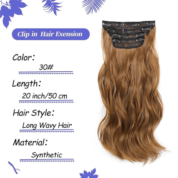 WEIF-Clip in Hair Extensions 4Pcs 180g Long Wavy Synthetic Hair Extension Clip ins Golden Honey Caramel Curls for Women 20 inch Clip in Extensions (30, 20inch)