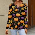 thumbnail image 3 of Womens Tops Long Sleeves T-Shirts Pumpkin Print Halloween Shirts Loose Fit V Neck Going Out Tops, 3 of 5