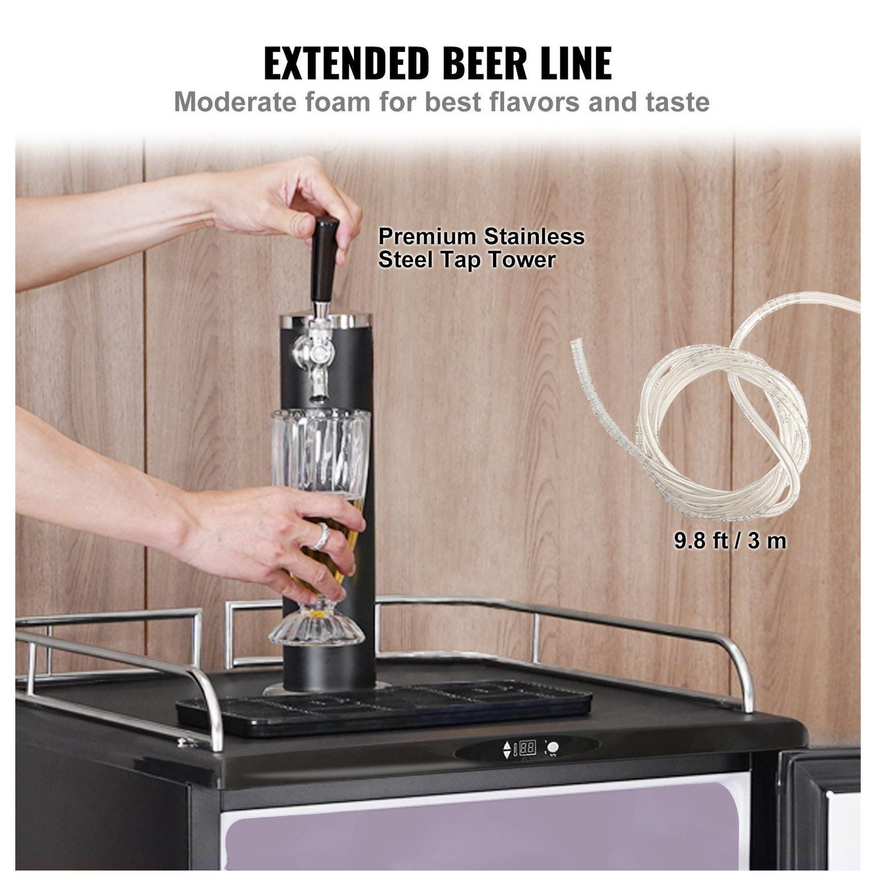 Beer Kegerator Single Tap Draft Beer Dispenser - Full Size Keg Refrigerator with CO2 Cylinder, Drip Tray & Rail - 32°F-75.2°F Temperature Control - Holds 1/6, 1/4, 1/2 Barrels