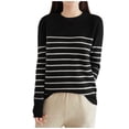 thumbnail image 2 of NTACZA Striped Sweater Women Loose Fitting Black Crewneck Sweater Long Sleeve Pullover Knitted Pullover Womens Jumper L, 2 of 5