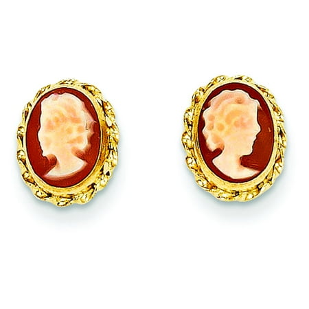 - 14K Yellow Gold Cameo Stud Earrings Polished Jewelry