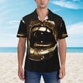 thumbnail image 2 of Balery Golden Lips Modern Sculpture Camisas hawaianas de manga corta para hombre, camisas playeras de corte holgado, camisas de vacaciones con botones,Small, 2 of 7