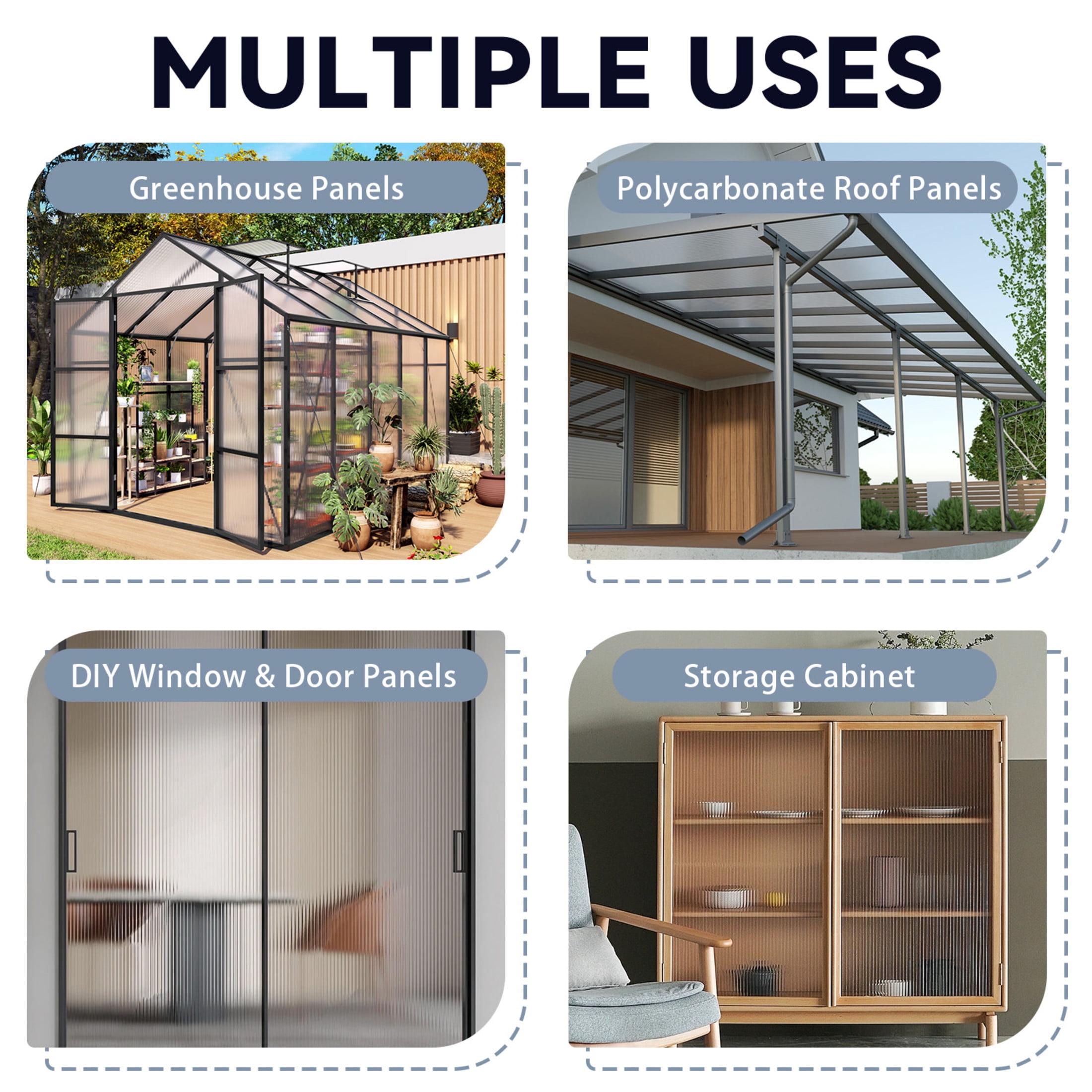 Noble House 16 Pack Twin-Wall Polycarbonate Greenhouse Panels, 4' x 2' UV-Protected Sheets, Transparent