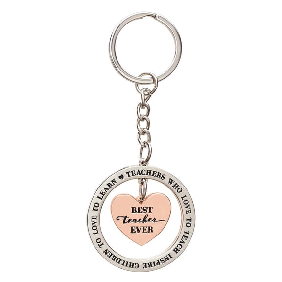 Best Teacher Ever Heart Keychain w/Inspirational Message - Teachers Who Love to Teach Inspire Children to Learn, Teacher Appreciation End of Year Gift for Women, Rose Gold Metal Key Ring Bag Charm