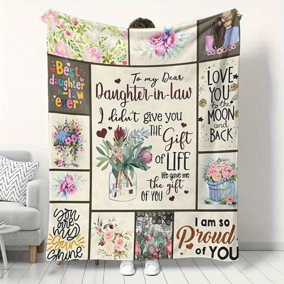 HELLOYOUNG Soft Throw Blanket Floral Design Cozy All Seasons Blanket for Women Gifts Ultra Soft Lightweight Polyester Fleece Bed Blanket for Couch Nap Comfort Gift for Daughter-in-Law